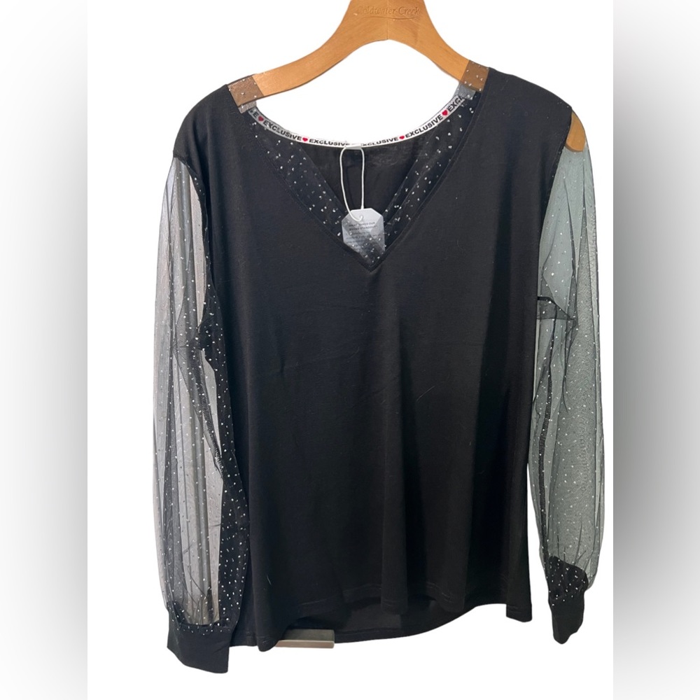 Black Blouse with Sheer Sleeves
